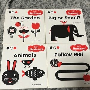 4-pc Baby Montessori Board Book set Animals /Follow me!/The Garden /Big or Small